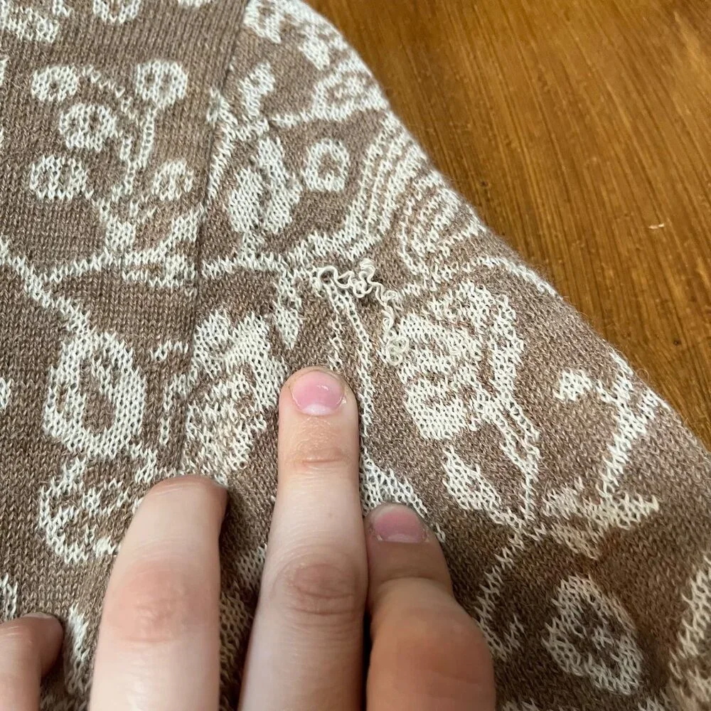 Novica 100% Baby Alpaca Wool Brown Cardigan Long Line Floral Button Size Small - Picture 6 of 8